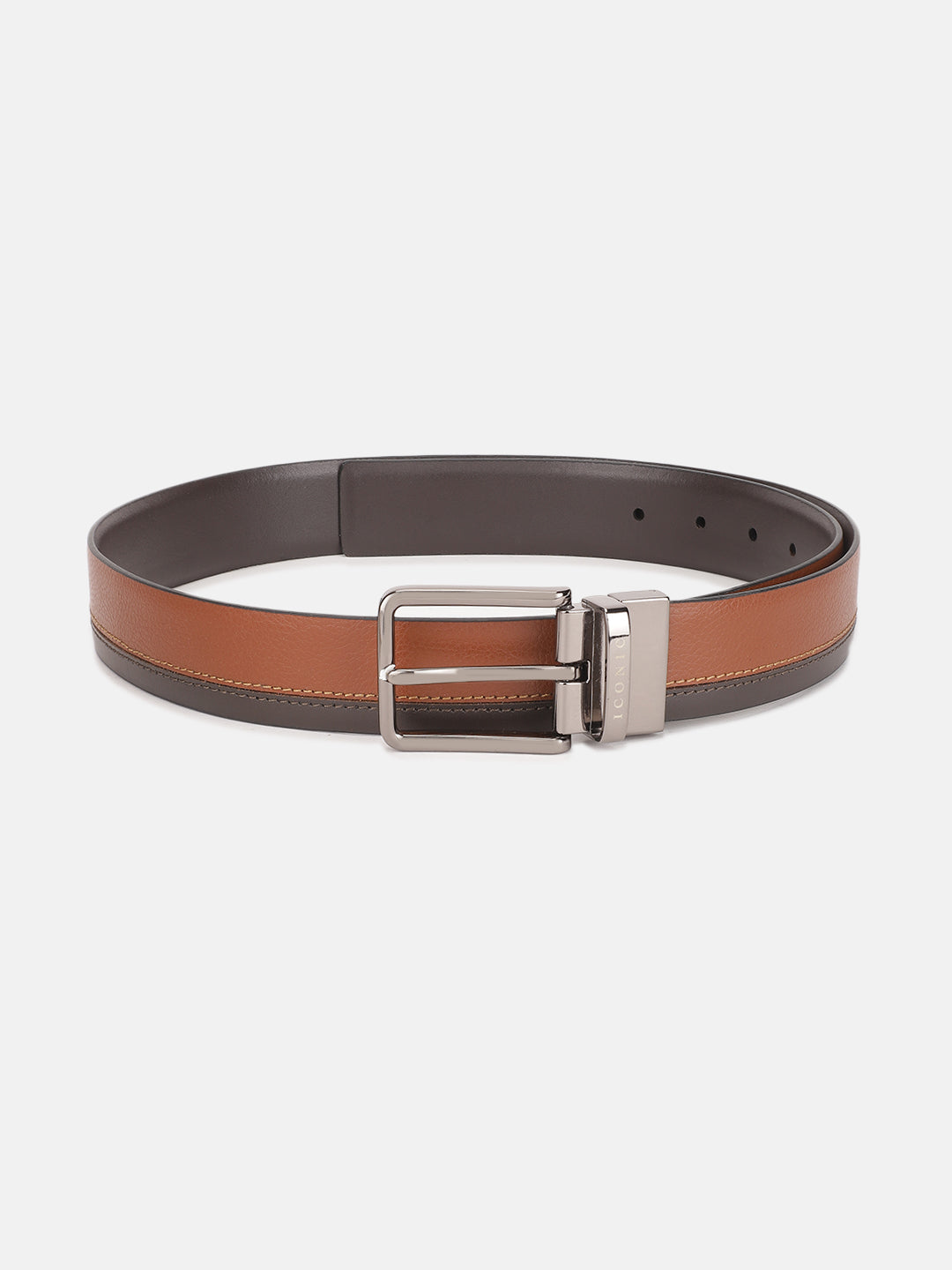 Iconic Men Brown Textured Tang Buckle Belt