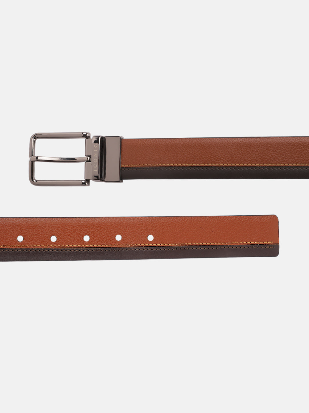 Iconic Men Brown Textured Tang Buckle Belt