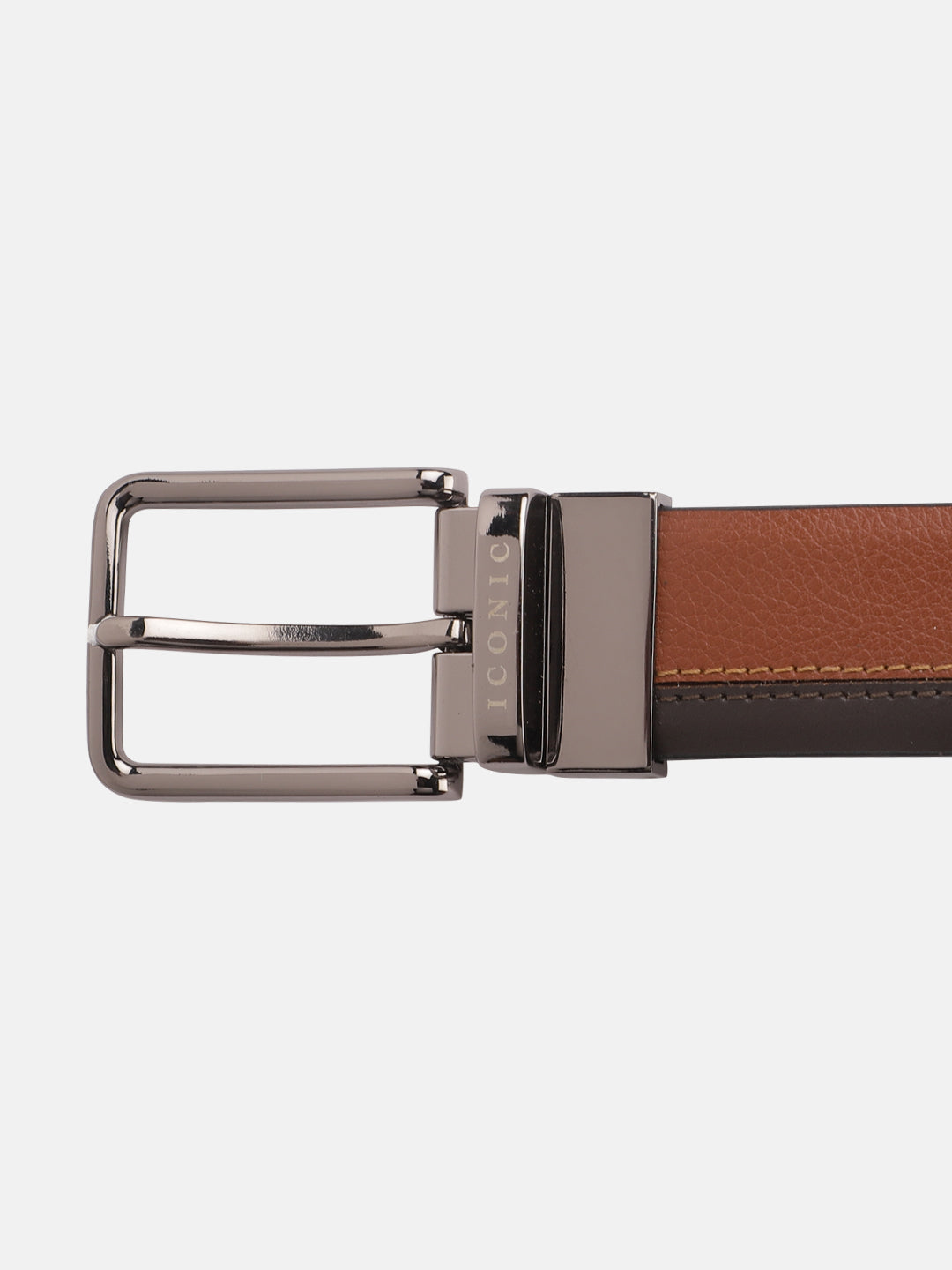 Iconic Men Brown Textured Tang Buckle Belt