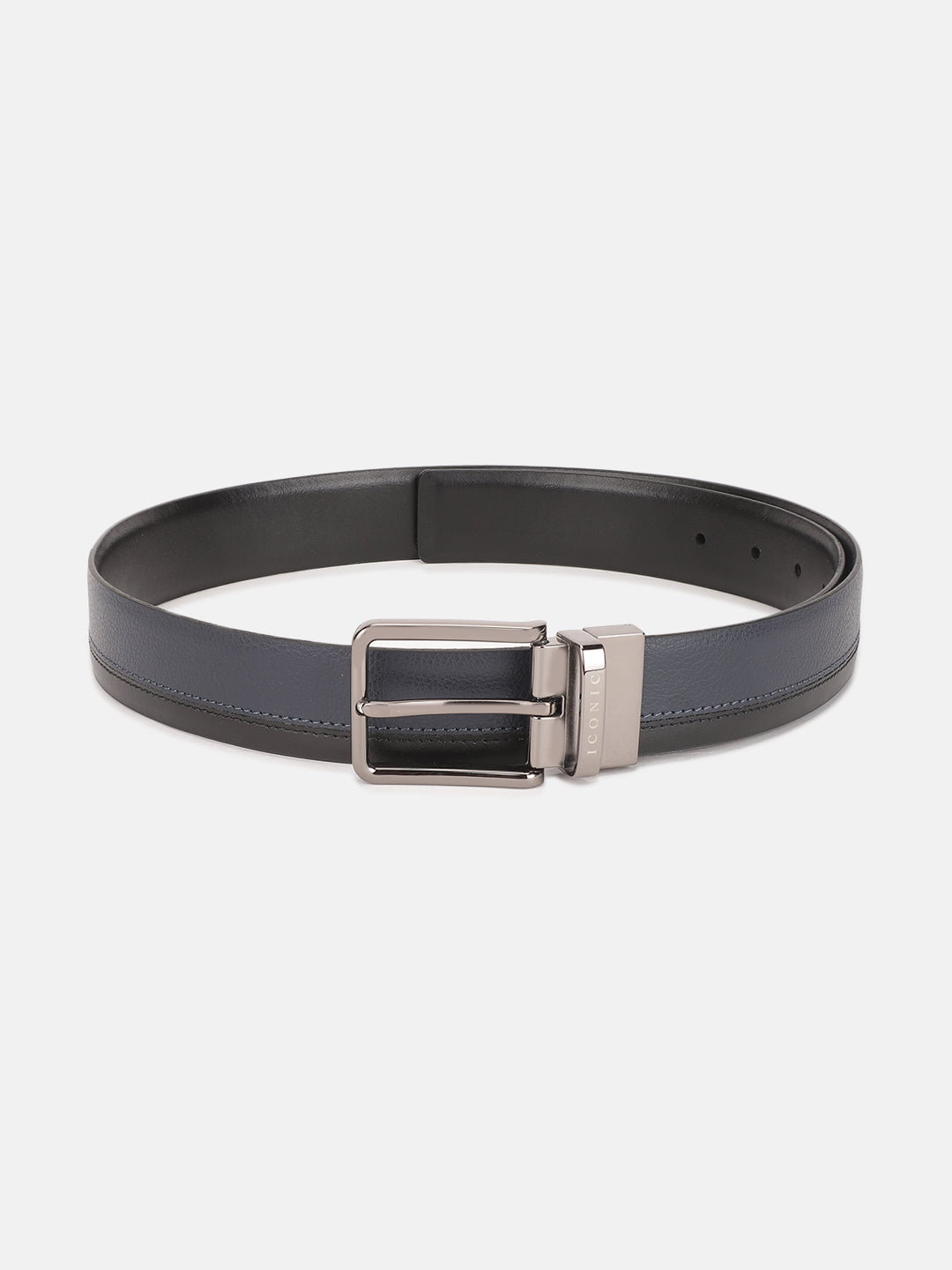 Iconic Men Blue Textured Tang Buckle Belt