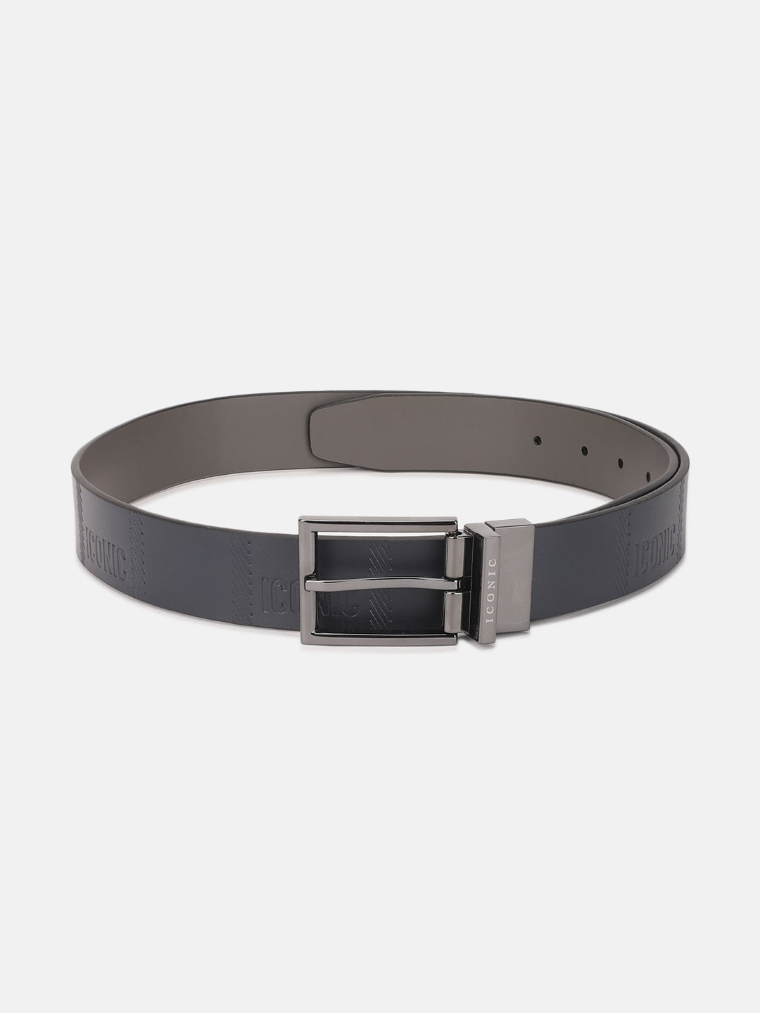 Iconic Men Blue Textured Tang Buckle Belt