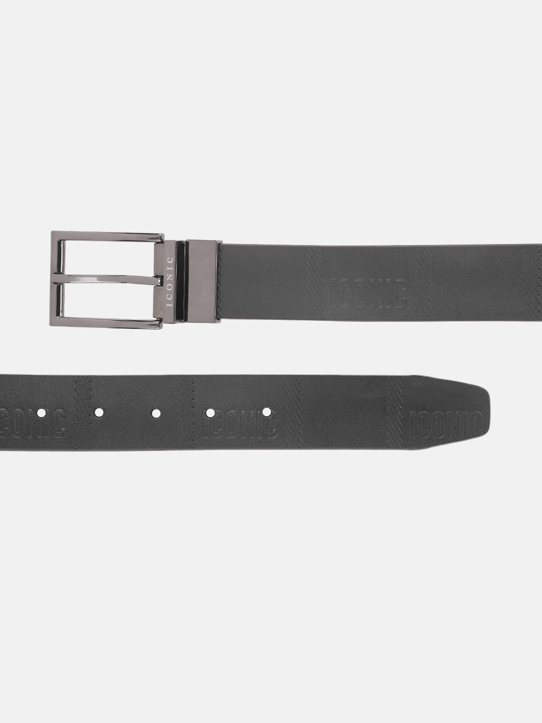 Iconic Men Black Textured Tang Buckle Belt