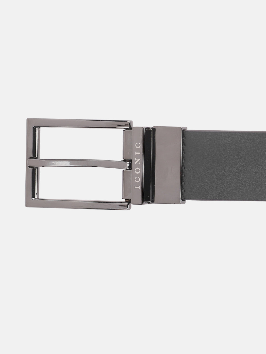 Iconic Men Black Textured Tang Buckle Belt