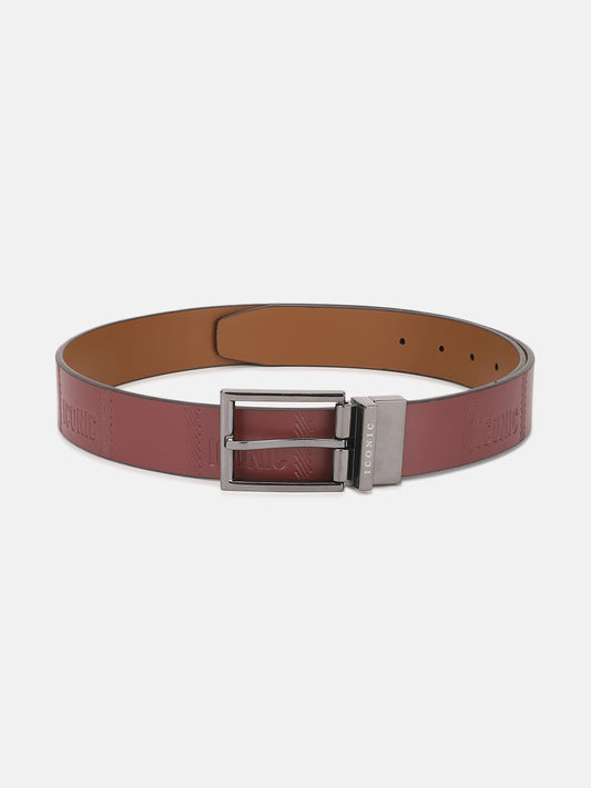 Iconic Men Red Textured Belt With Tang Buckle