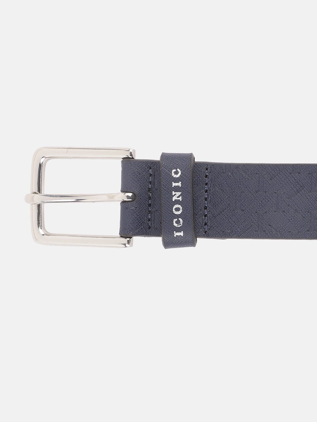 Iconic Men Blue Textured Belt With Tang Buckle