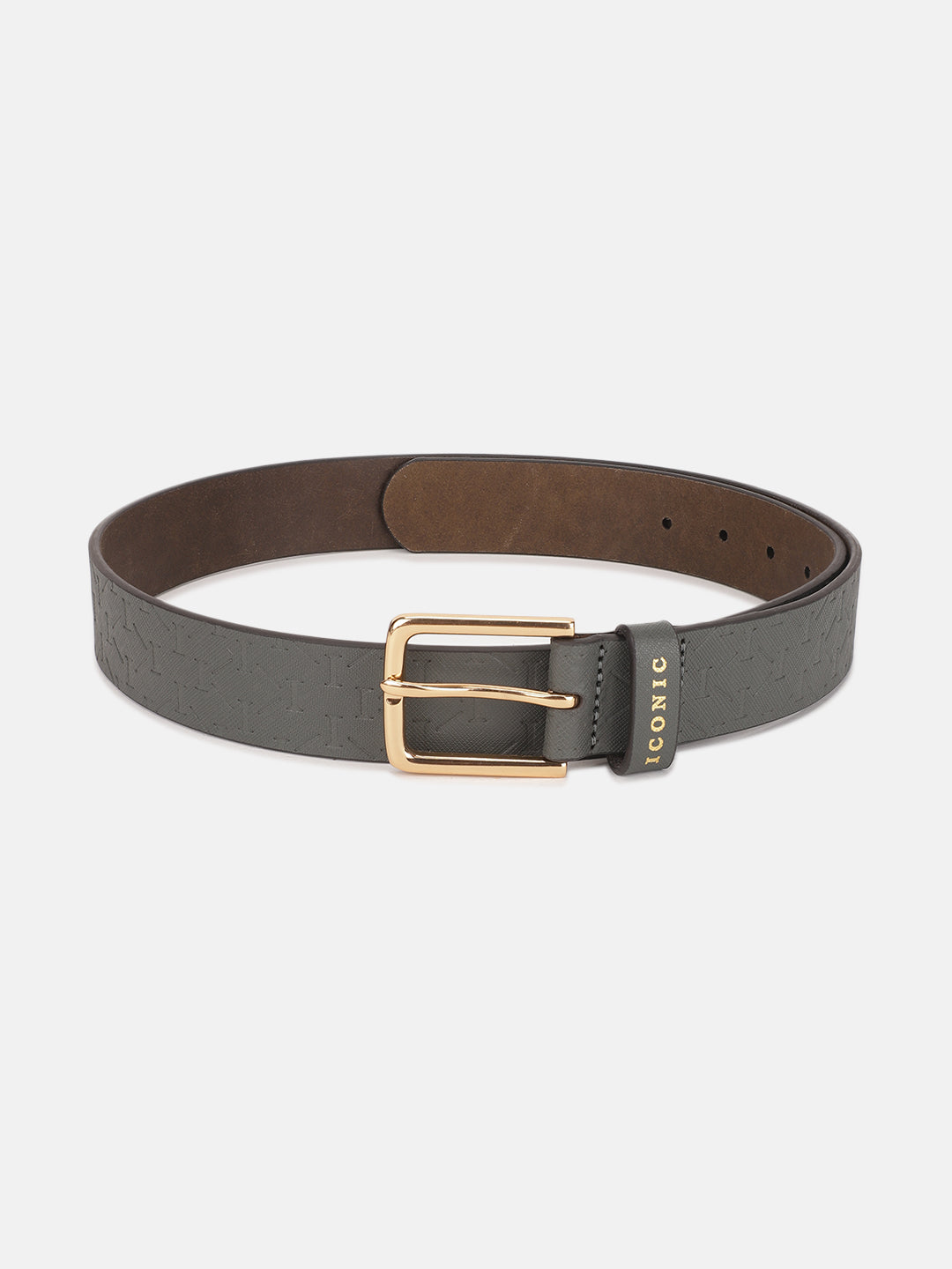 Iconic Men Green Textured Tang Buckle Belt