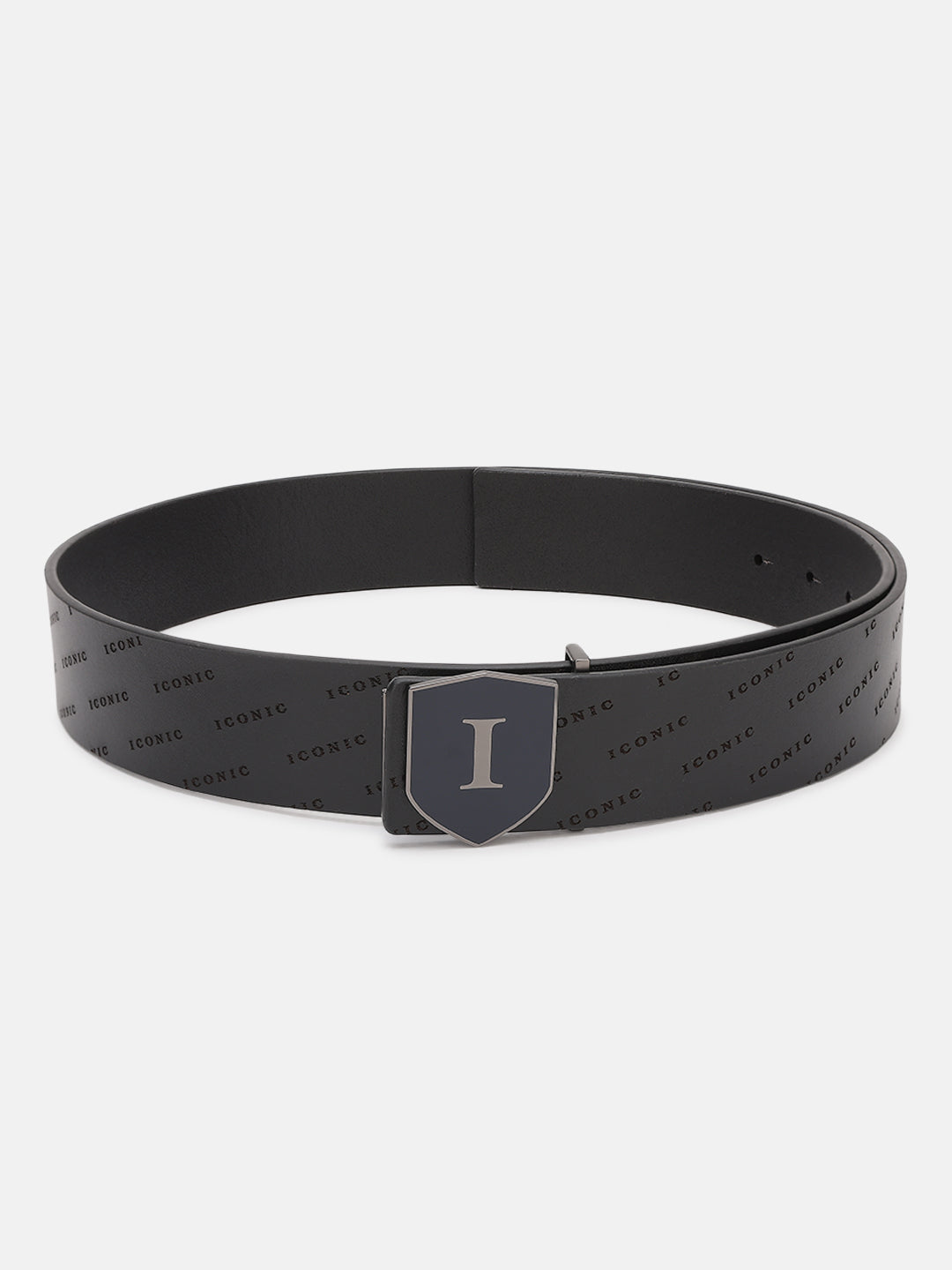 Iconic Men Black Printed Belt With Push Pin Buckle