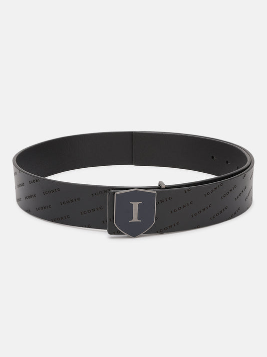 Iconic Men Black Printed Belt With Push Pin Buckle