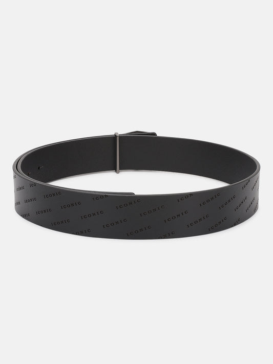 Iconic Men Black Printed Belt With Push Pin Buckle