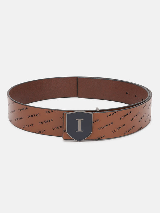 Iconic Men Brown Printed Belt With Push Pin Buckle