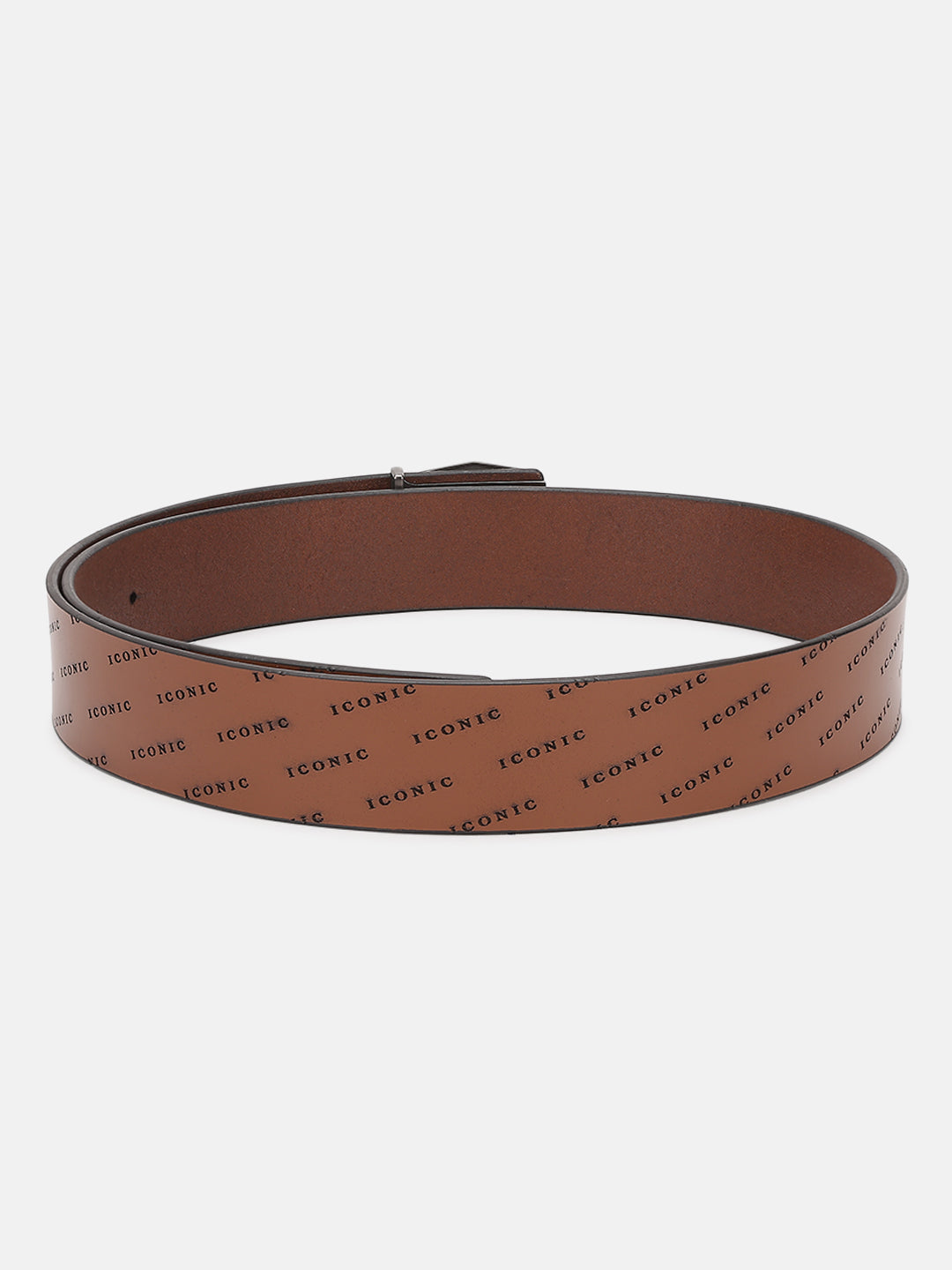 Iconic Men Brown Printed Belt With Push Pin Buckle