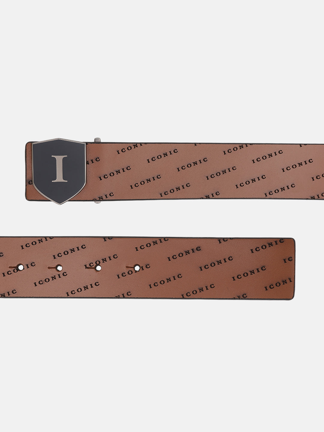 Iconic Men Brown Printed Belt With Push Pin Buckle