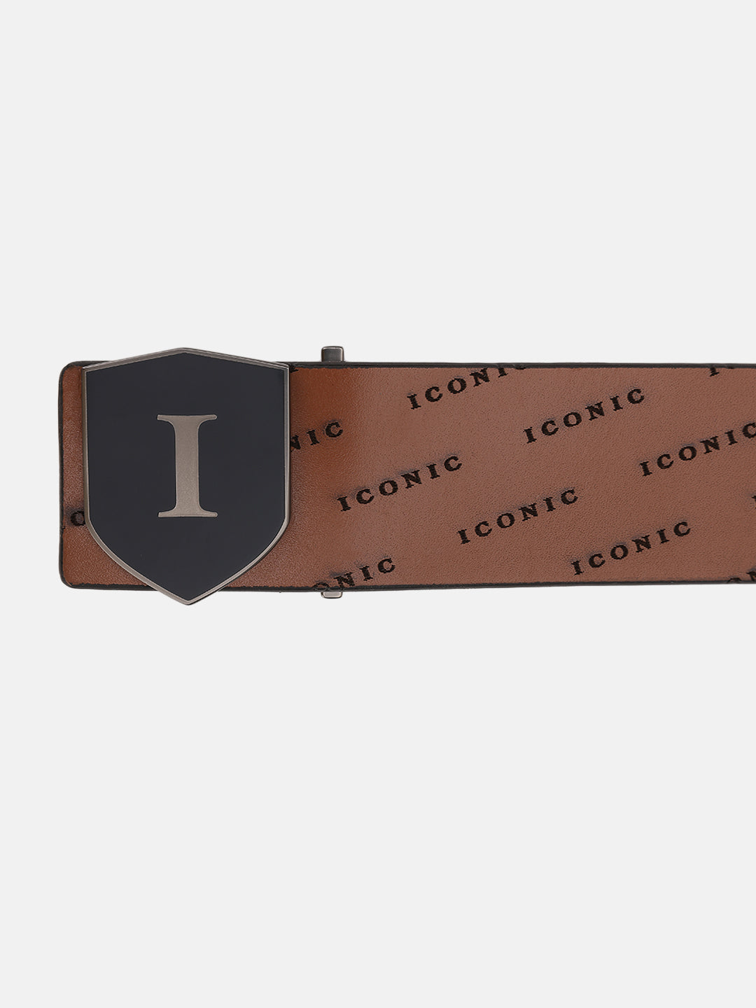 Iconic Men Brown Printed Belt With Push Pin Buckle