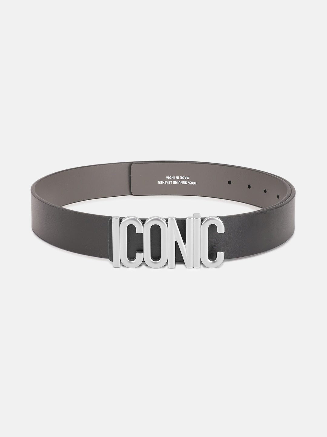 Iconic Men Black Solid Belt with Push Pin Buckle