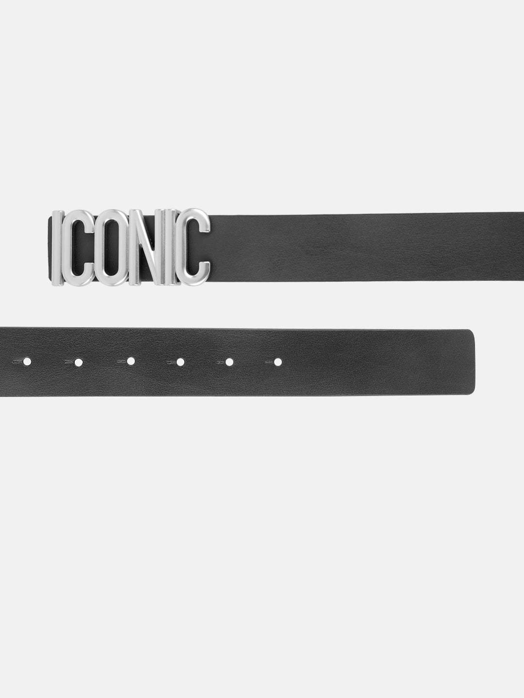 Iconic Men Black Solid Belt with Push Pin Buckle