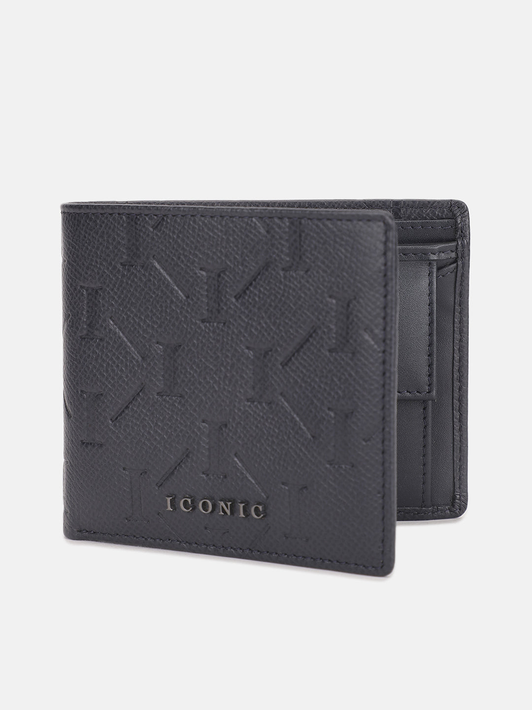 Iconic Men Blue Textured Bi-Fold Wallet