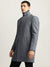 Iconic Men Grey Solid Stand Collar Full Sleeves Coat