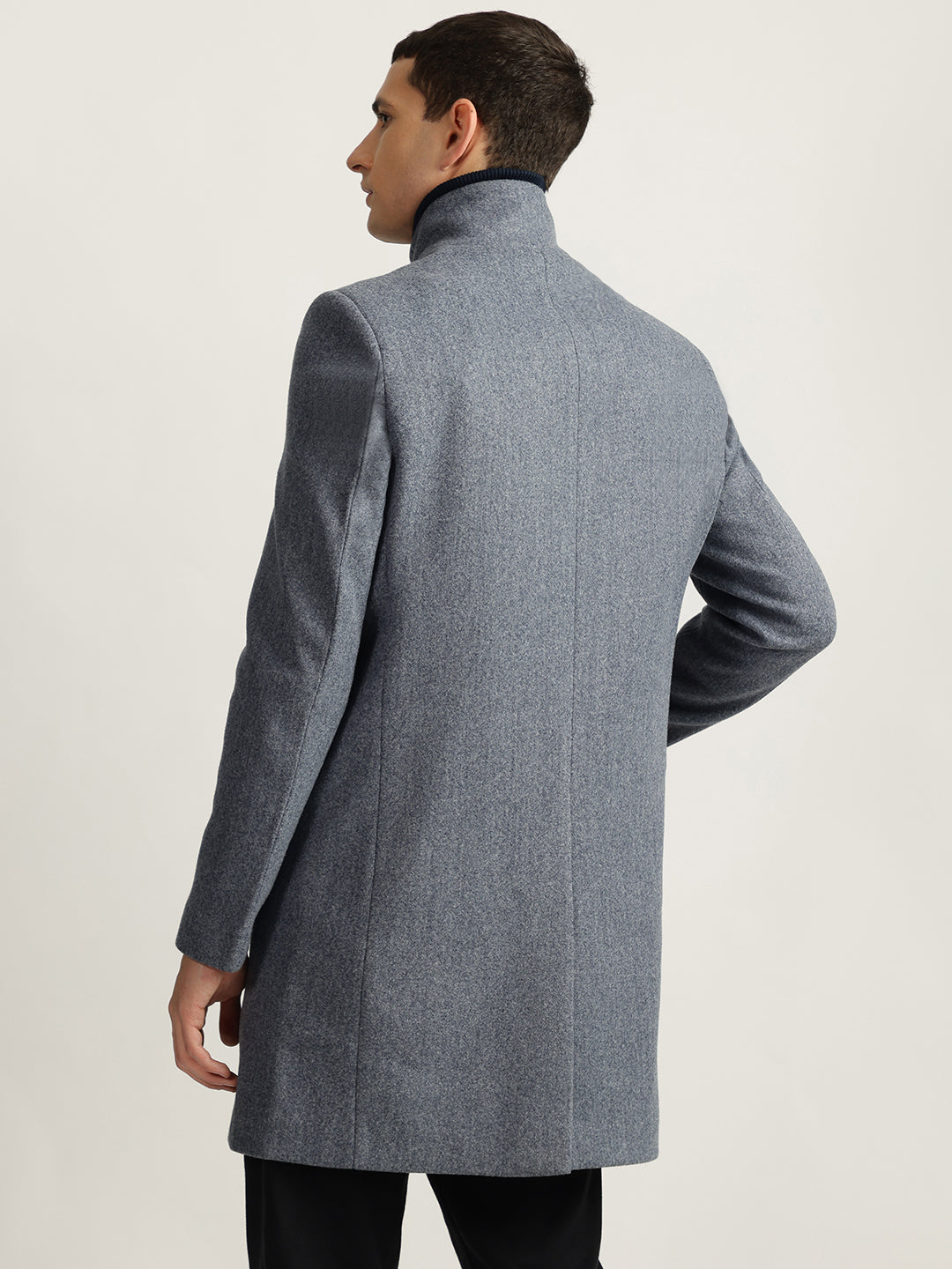 Iconic Men Grey Solid Stand Collar Full Sleeves Coat