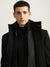 Iconic Men Black Solid Stand Collar Full Sleeves Coat