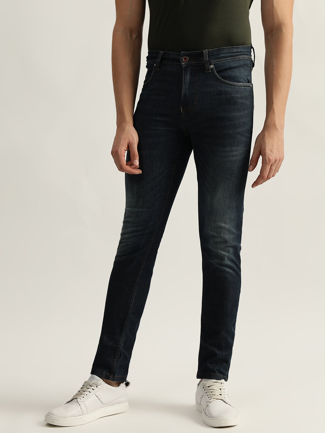 Iconic Men Blue Solid Skinny Fit Mid-Rise Jeans