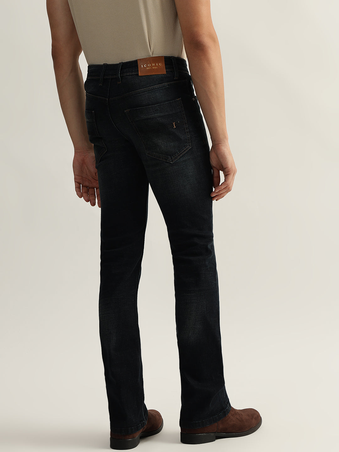 Iconic Men Blue Solid Boot Cut Mid-Rise Jeans