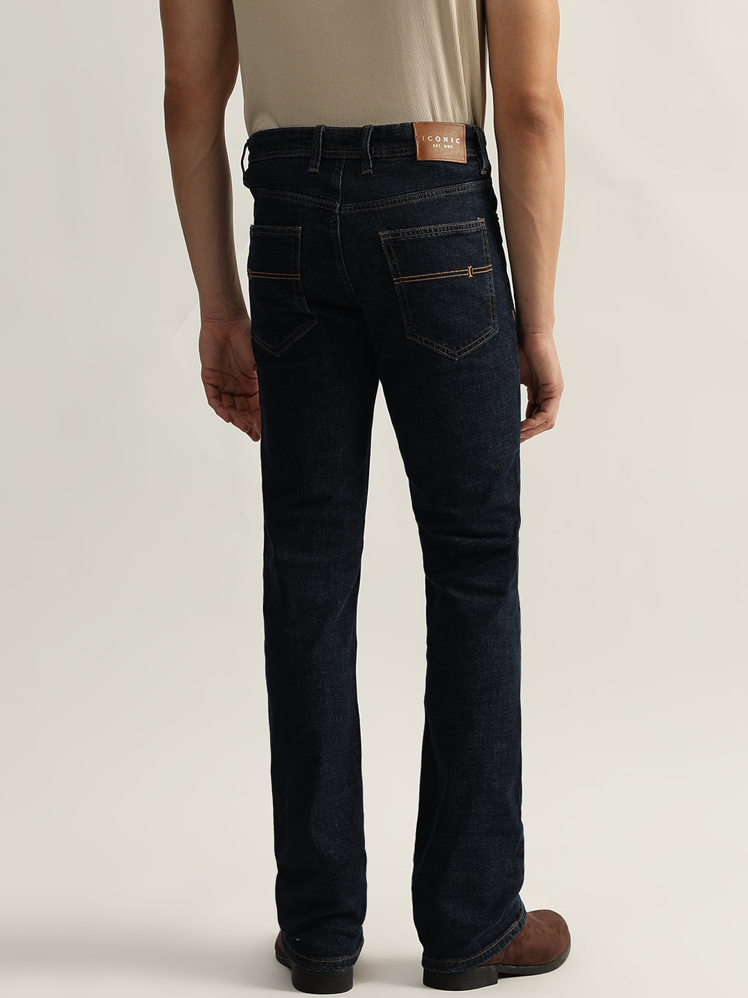 Iconic Men Blue Solid Boot Cut Mid-Rise Jeans