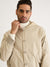 Iconic Men Beige Solid Hooded Full Sleeves Bomber Jacket