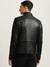 Iconic Men Black Solid Stand Collar Full Sleeves Biker Jacket