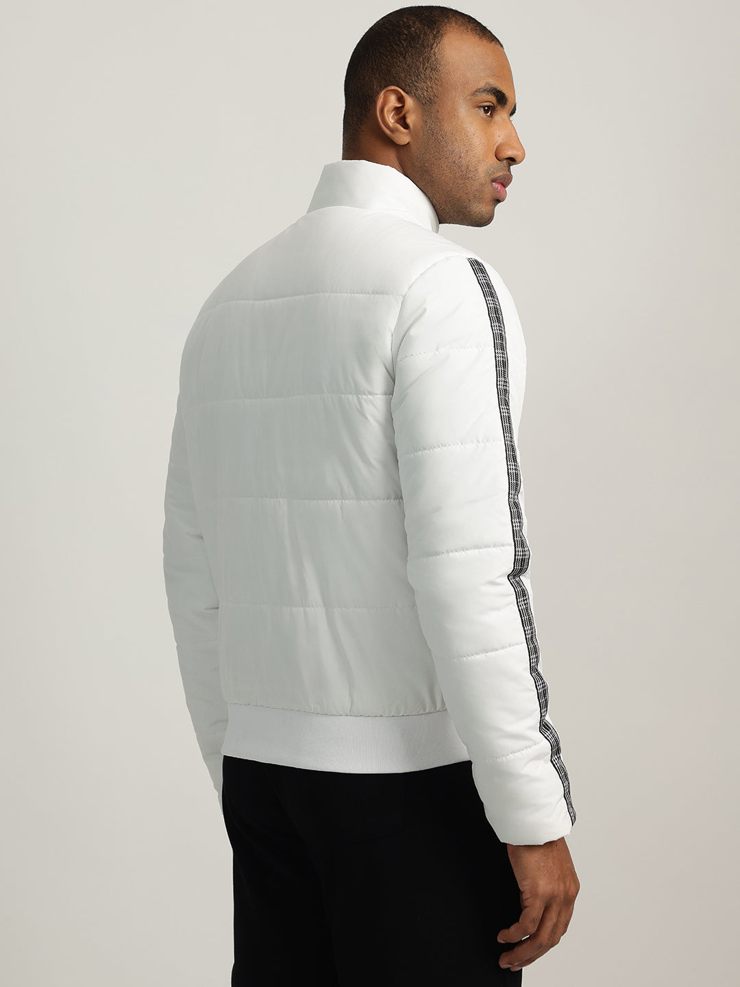 Iconic Men White Solid Stand Collar Full Sleeves Puffer Jacket