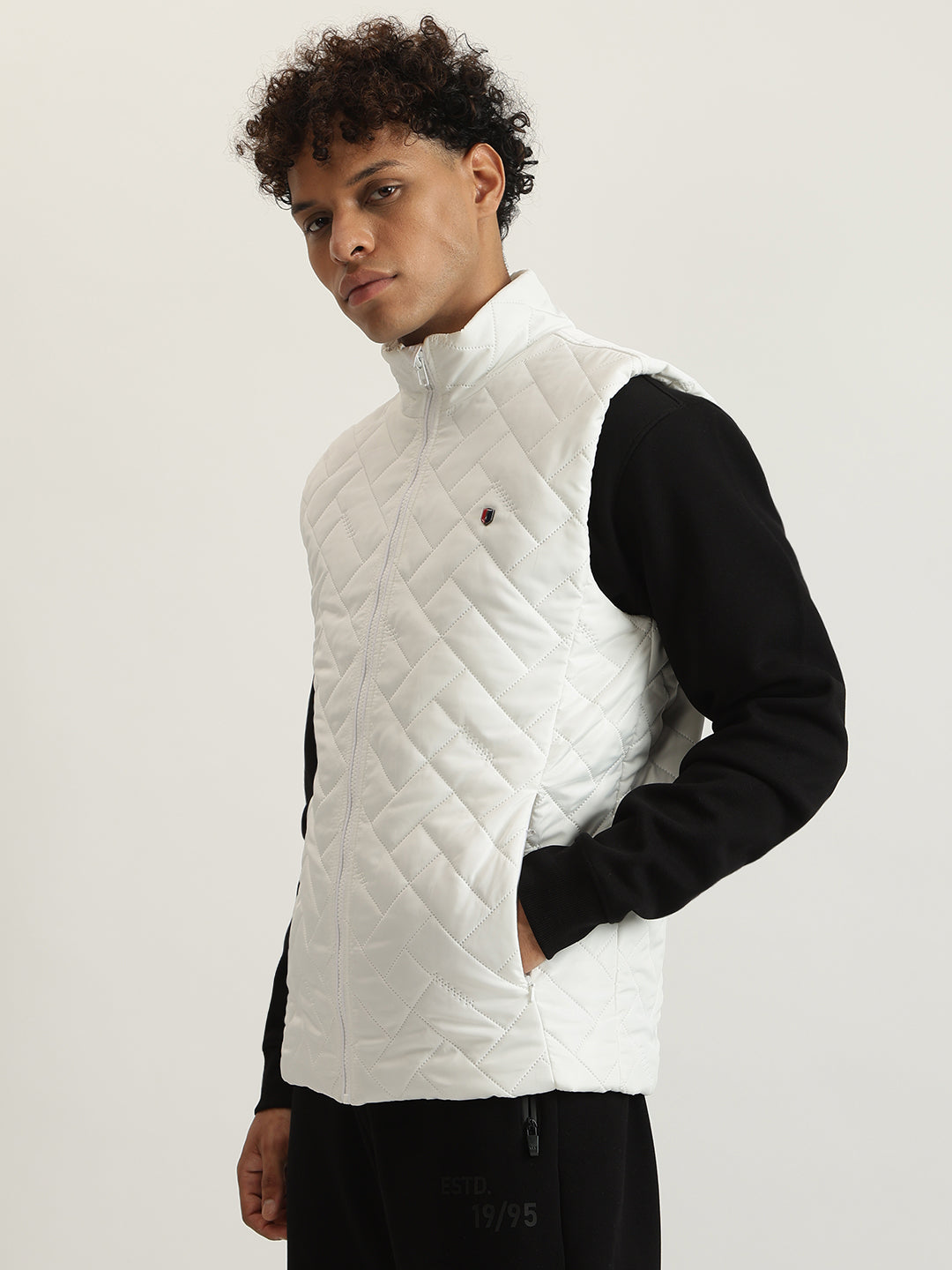 Iconic Men Solid Stand Collar Sleeveless Jacket