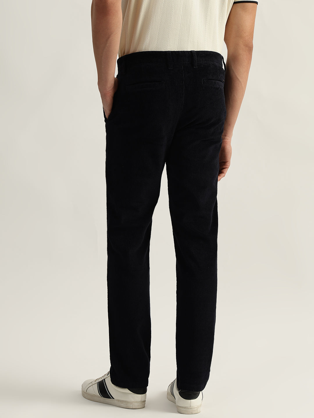 Iconic Men Navy Solid Regular Fit Mid-Rise Flat Front Trouser