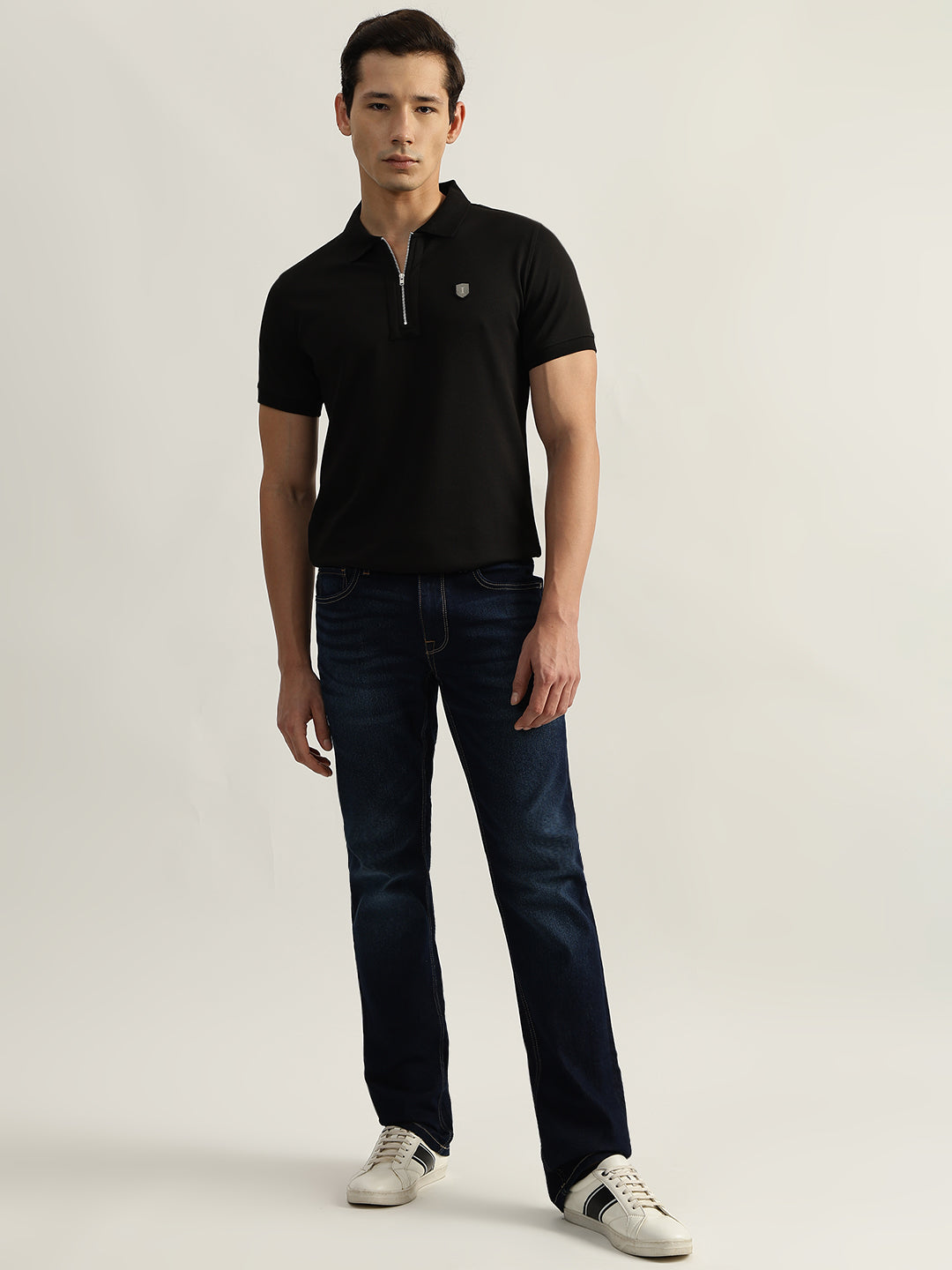 Iconic Men Black Solid Polo Collar Short Sleeves T-Shirt