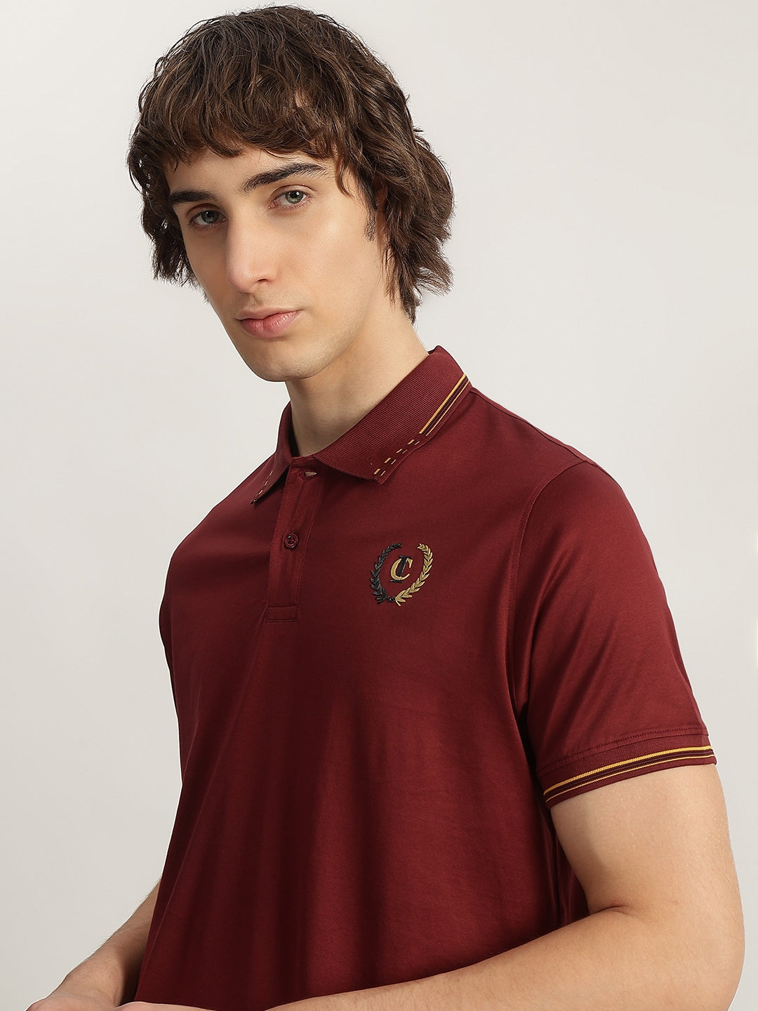 Iconic Men Red Solid Polo Neck Short Sleeves T-Shirt