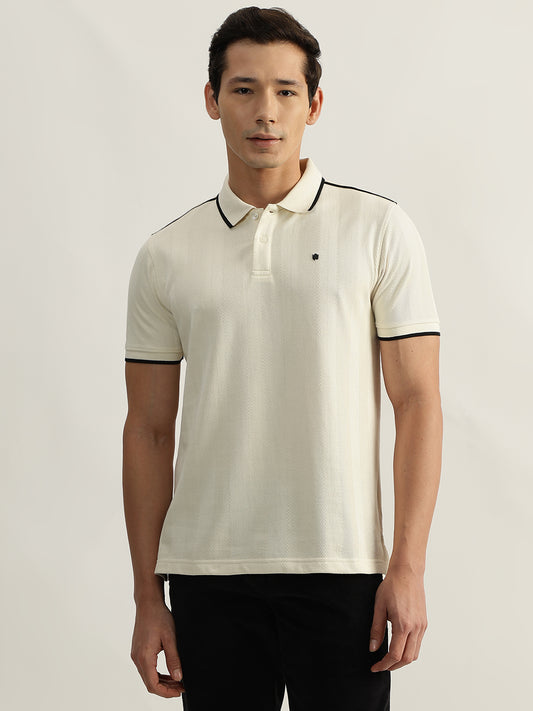 Iconic Men Beige Solid Polo Collar Short Sleeves T-Shirt