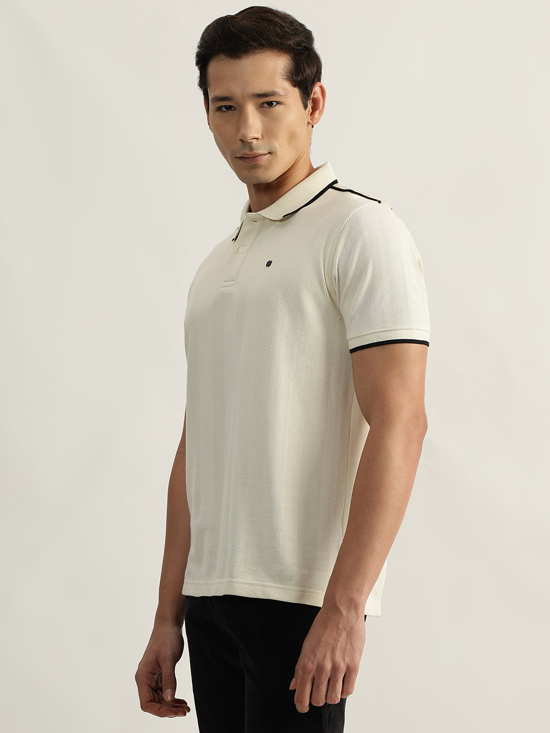 Iconic Men Beige Solid Polo Collar Short Sleeves T-Shirt