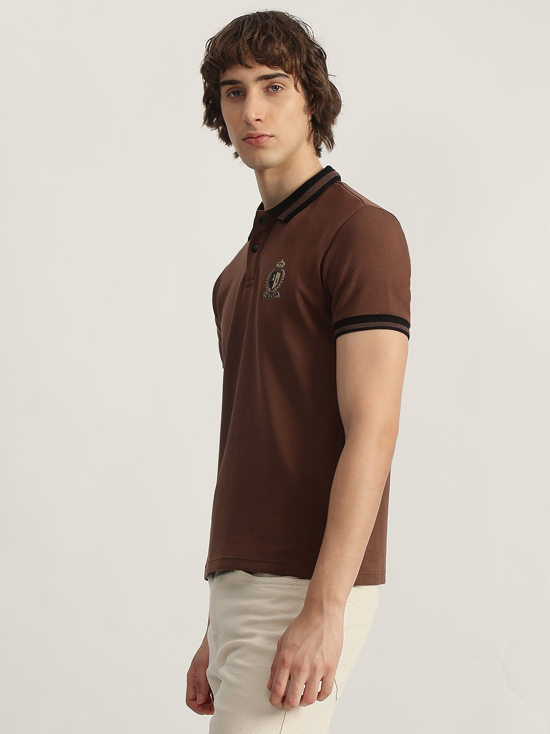 Iconic Men Brown Solid Polo Neck Short Sleeves T-Shirt