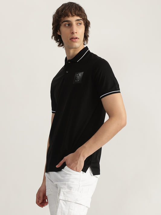 Iconic Men Black Solid Polo Neck Short Sleeves T-Shirt