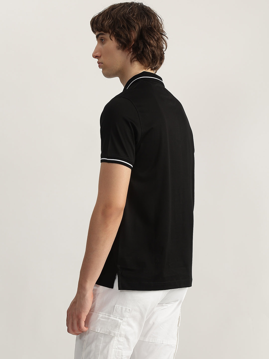 Iconic Men Black Solid Polo Neck Short Sleeves T-Shirt