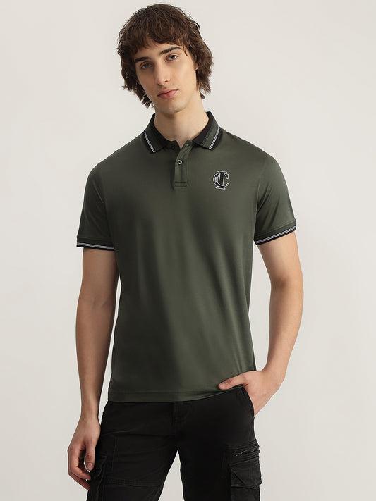 Iconic Men Olive Solid Polo Neck Short Sleeves T-Shirt