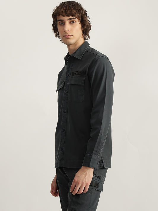 Iconic Men Grey Solid Spread Collar Full Sleeves Shirt