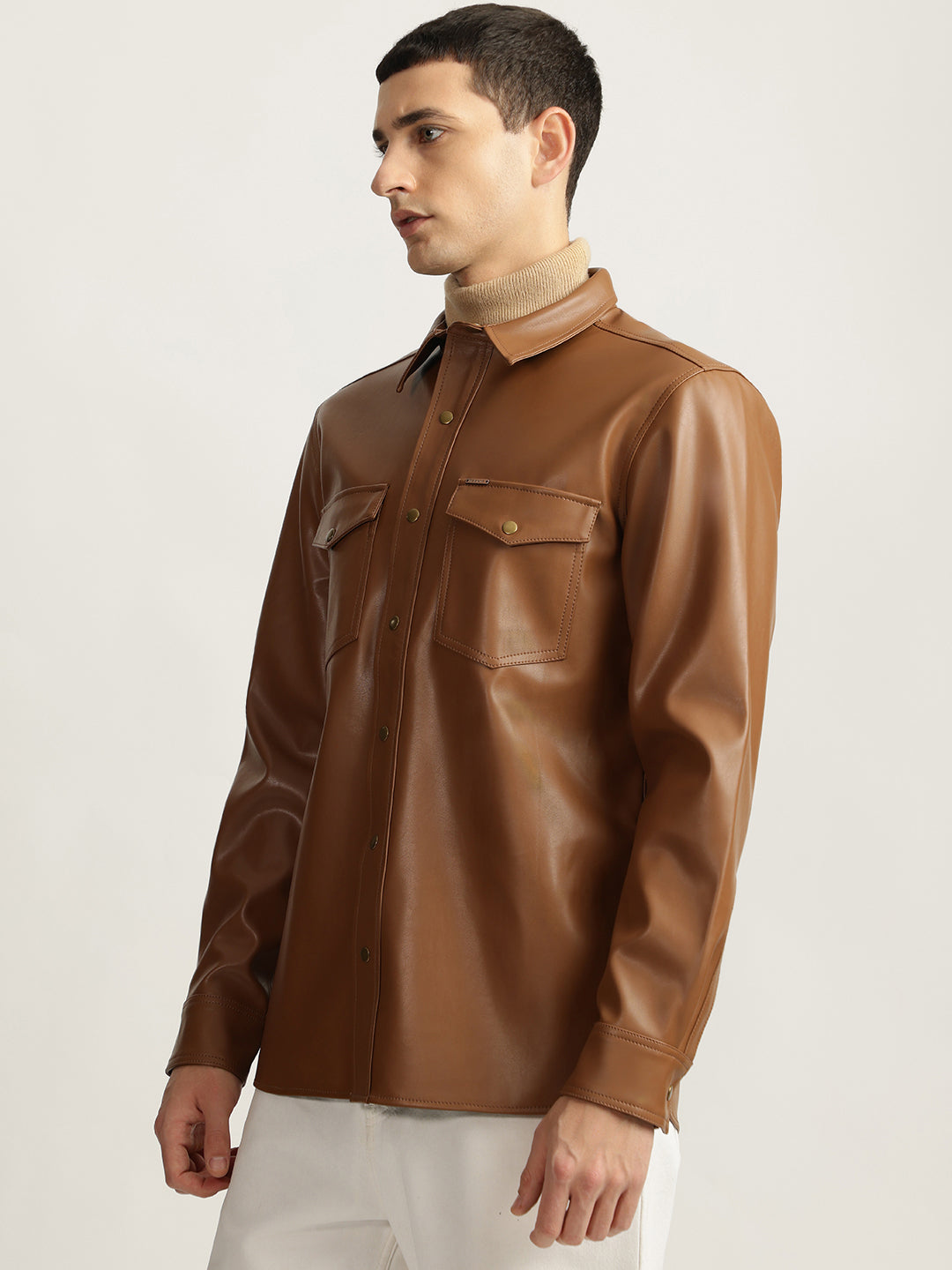 Iconic Men Brown Solid Spread Collar Full Sleeves Shirt