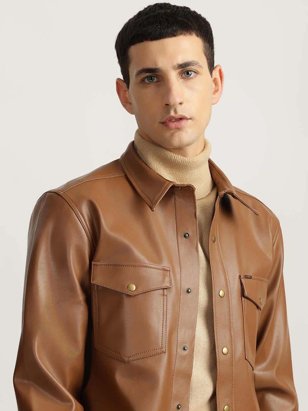 Iconic Men Brown Solid Spread Collar Full Sleeves Shirt