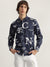 Iconic Men Navy Blue Printed Spread Collar Full Sleeves Shirt