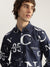 Iconic Men Navy Blue Printed Spread Collar Full Sleeves Shirt