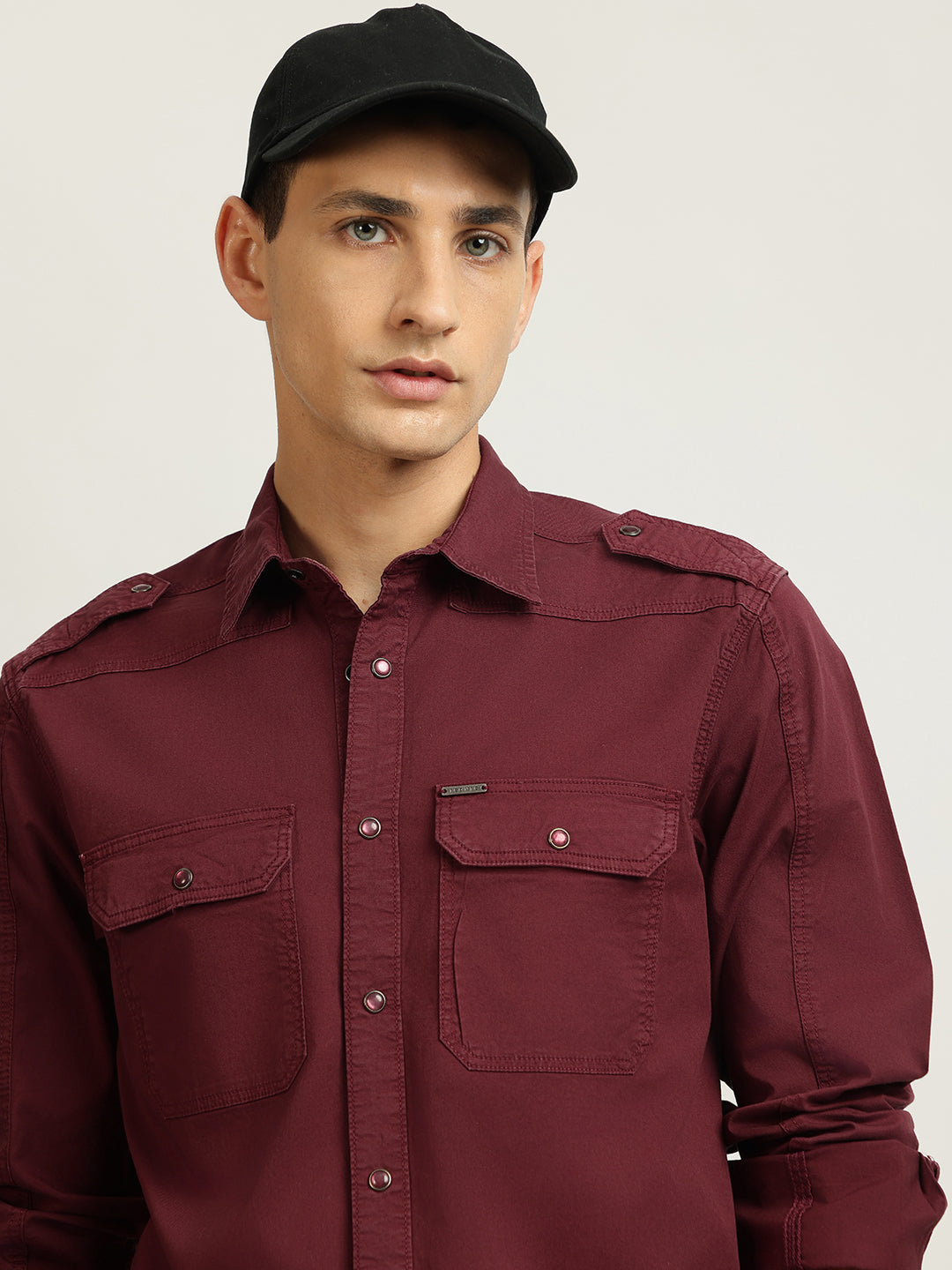 Iconic Men Red Solid Spread Collar Full Sleeves Shirt