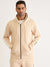 Iconic Men Beige Color-Blocked Hooded Full Sleeves Zip Through Sweatshirt