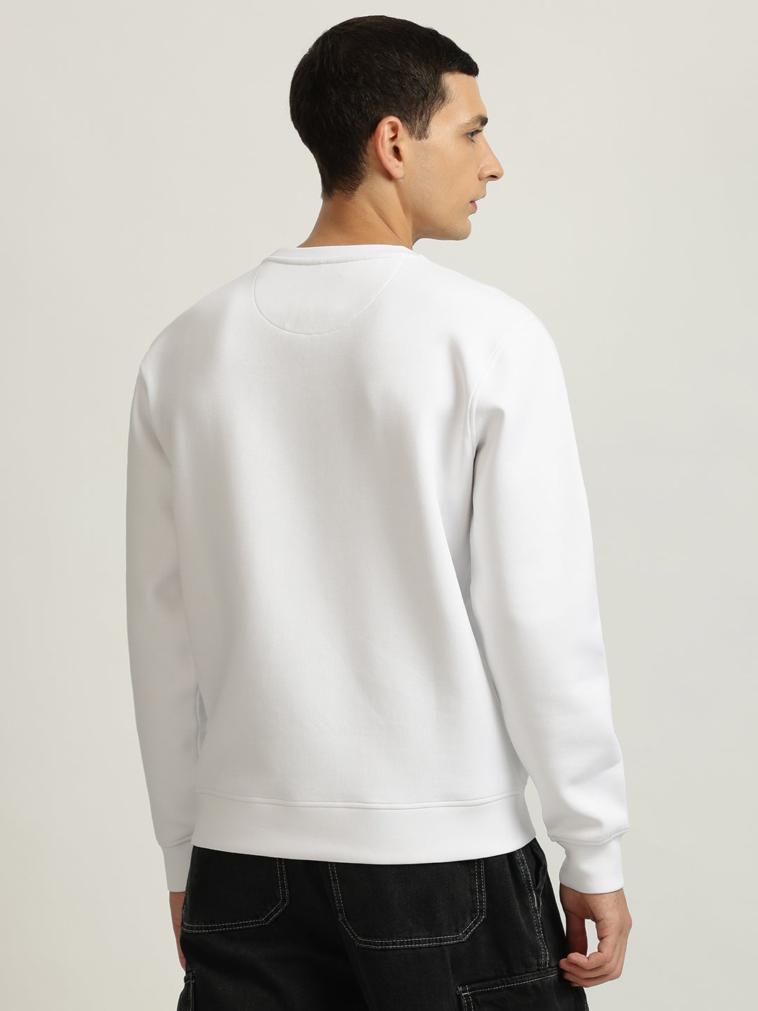 Iconic Men White Printed Round Neck Full Sleeves Pullover Style Sweatshirt