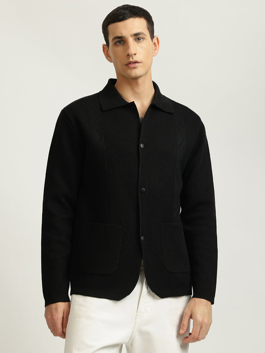 Iconic Men Black Solid Spread Collar Full Sleeves Shirt