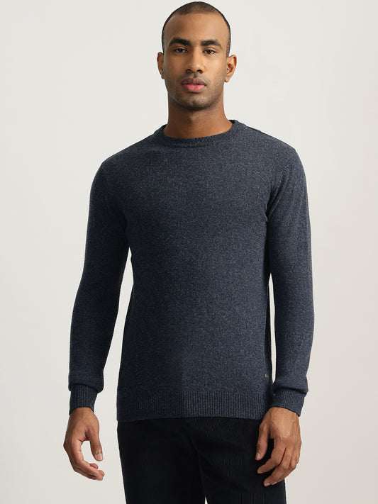 Iconic Men Blue Solid Round Neck Full Sleeves Sweater