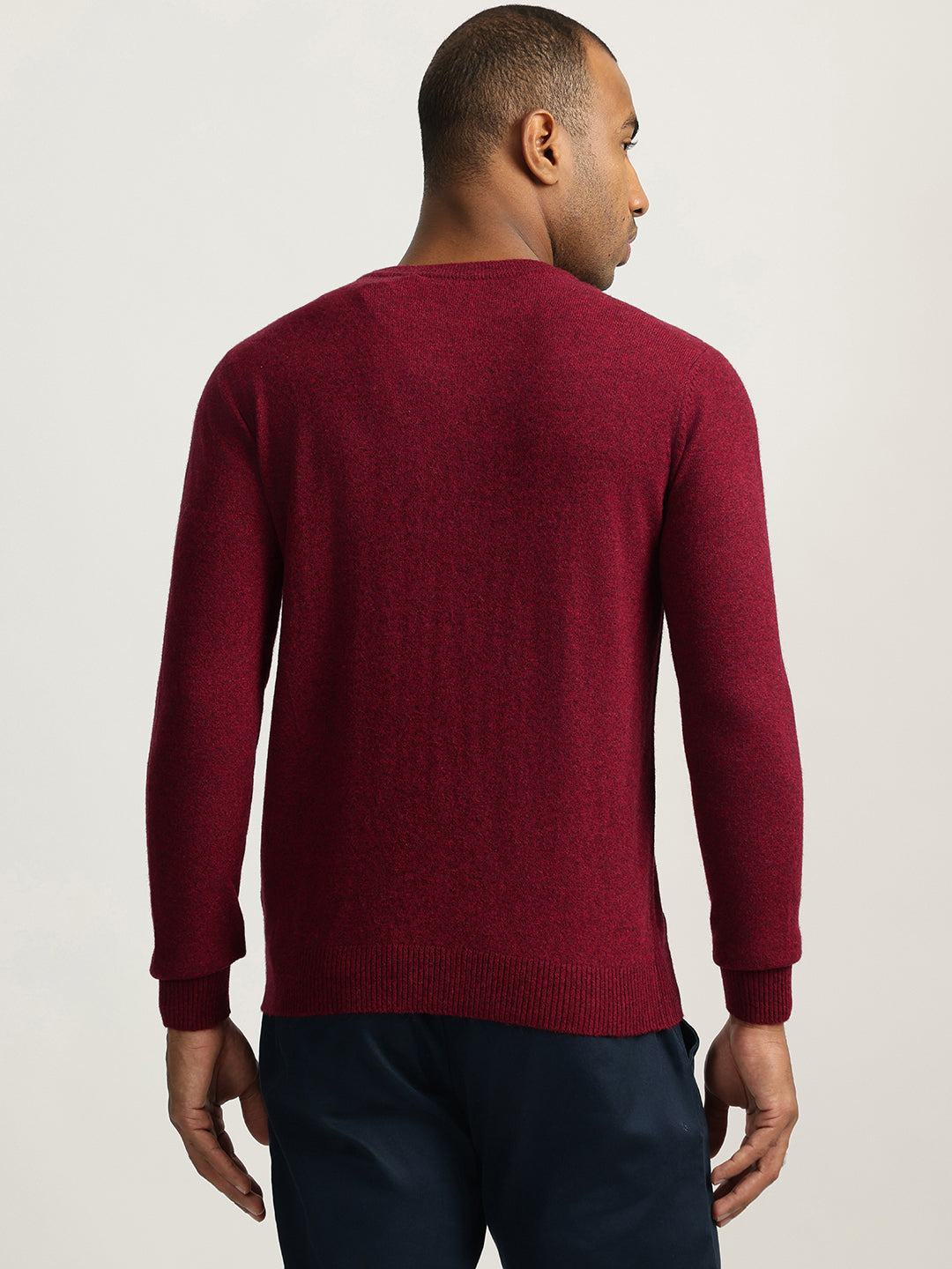 Iconic Men Maroon Solid Round Neck Full Sleeves Sweater